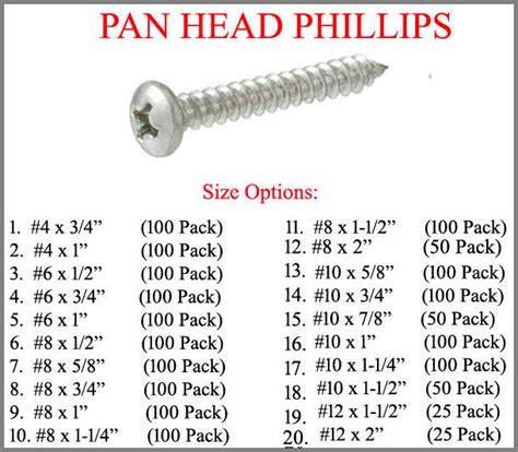 standard sheet metal screw sizes